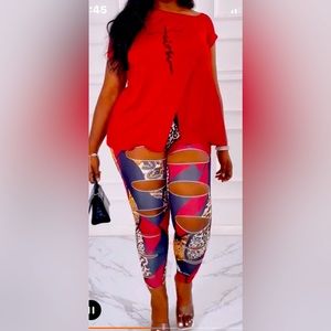 Plus size casual two piece outfit , Top and Leggings